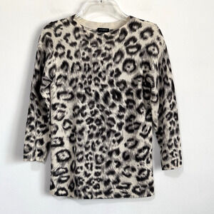 Talbots 100% Pure Cashmere Sweater XS‎ Animal Print 3/4 Sleeve Pullover Crewneck